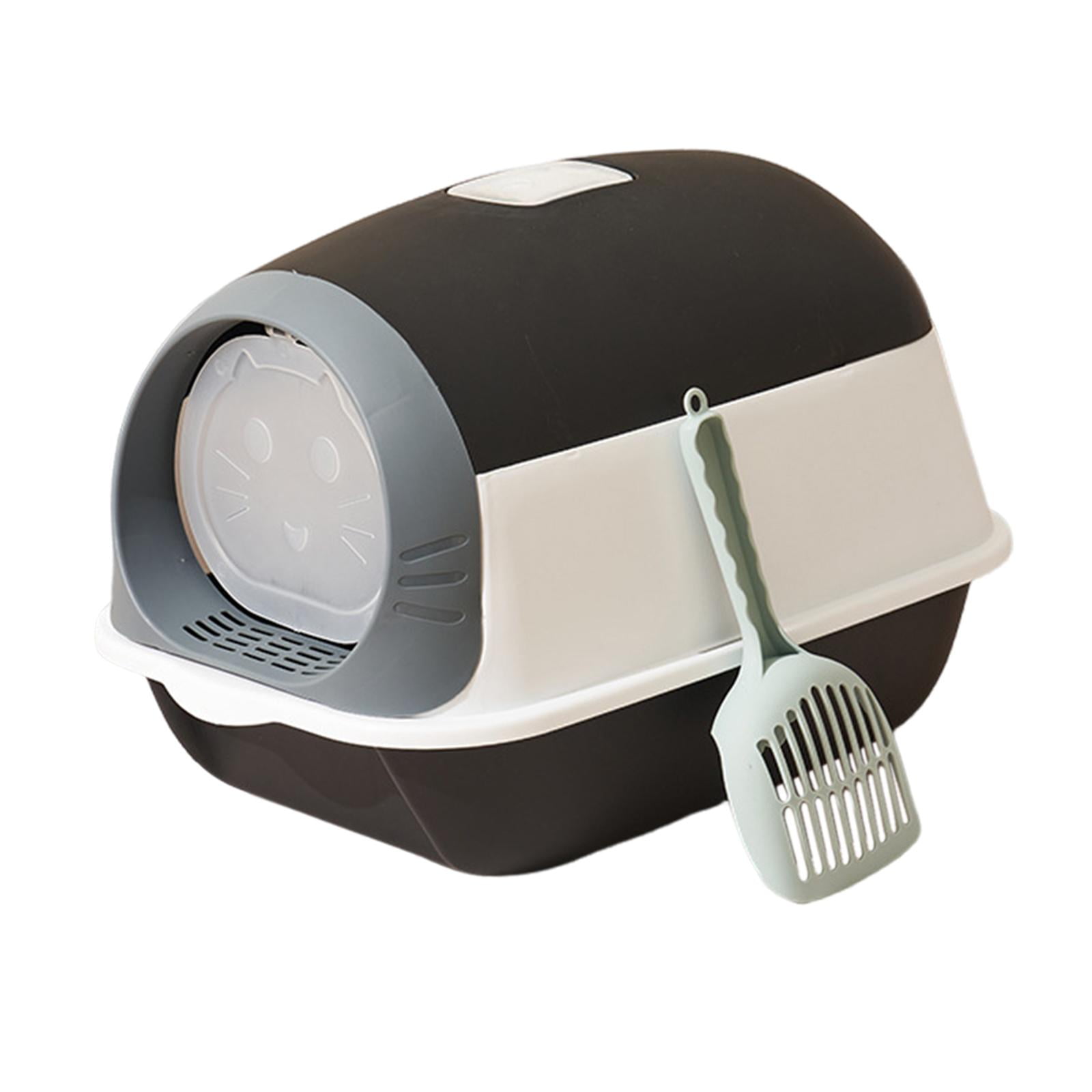 Bvdfgk Enclosed Cat Toilet for Indoor Cats, Hooded Cat Litter Box with Front Door Kitty Black White