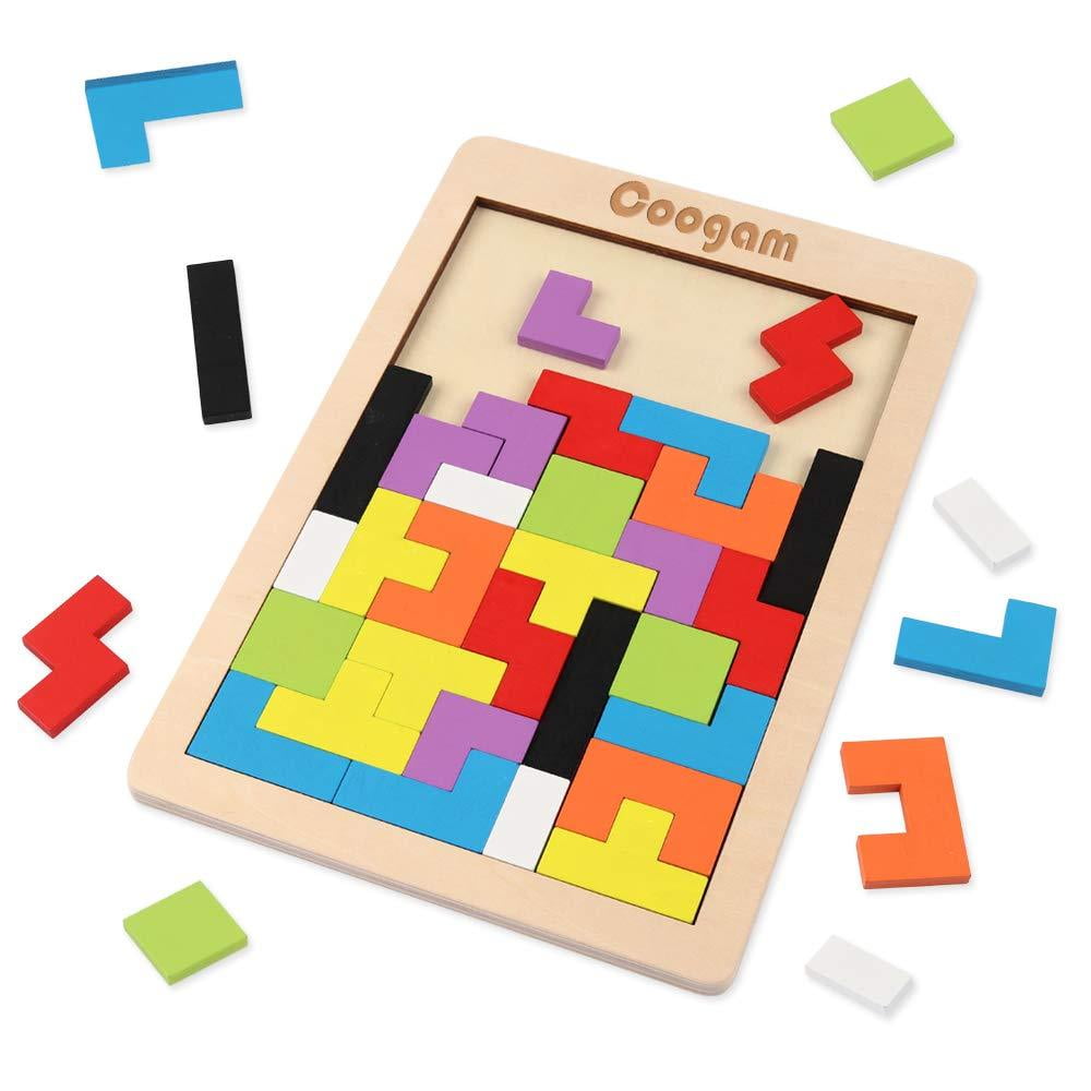 Coogam Wooden Tetris Puzzle Brain Teasers Toy Tangram Jigsaw