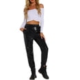 thumbnail image 2 of Pantalones metálicos holográficos brillantes de cintura alta para fiesta de mujeres INSPIRE CHIC M Negro, 2 of 6