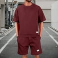 thumbnail image 2 of Tiweut Causal Sets for Mens Lightweight Summer Loose Fit Two Piece Short Sleeve Crew Neck Tops and Shorts Design Classic Fit Man Clothes Suit Red,XL, 2 of 6