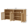 thumbnail image 4 of Hassch 63 inch Large Buffet Sideboard with 4 Doors, Farmhouse Rattan Storage Cabinet with Adjustable Shelves, Retro Coffee Bar Cabinet, Credenza for Kitchen, Living Room, Dining Room, Natural, 4 of 7