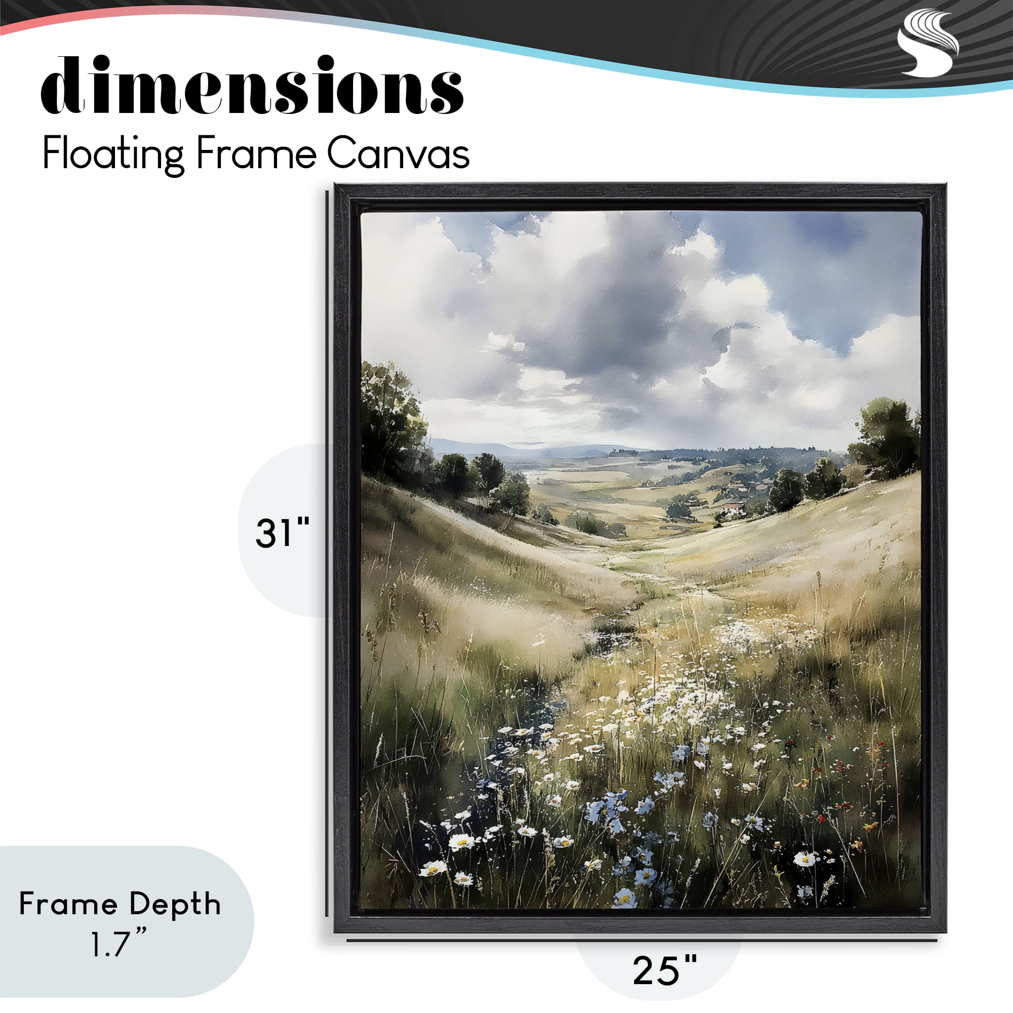 Stupell Industries Floral Valley of Wild Daisies Black Framed Floater Canvas Wall Art, design by Franklyn Gregory