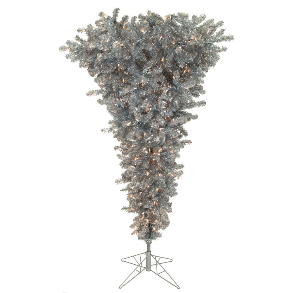 Vickerman 5.5' Silver Upside Down Artificial Christmas Tree with 250