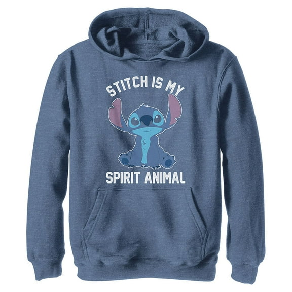 Boy's Lilo & Stitch Experiment 626 Spirit Animal  Pull Over Hoodie Navy Blue Heather Small