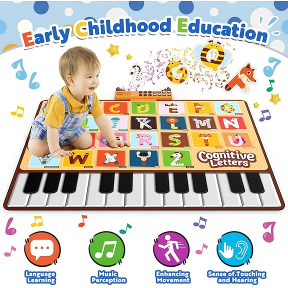 Allaugh Baby Musical Mat with 26 Letters Kids Piano Keyboard Playmat Children Crawling Blanket Toy 27.56" x 39.37" for 1-4 Years Old Kids