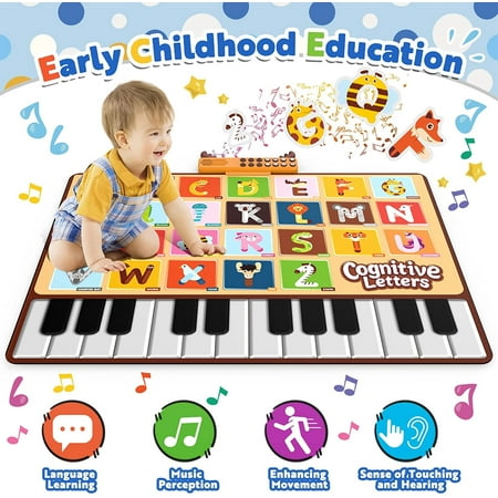 Allaugh Baby Musical Mat with 26 Letters Kids Piano Keyboard Playmat Children Crawling Blanket Toy 27.56  x 39.37  for 1-4 Years Old Kids