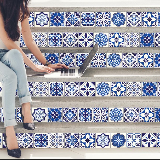 Walplus Peel and Stick Backsplash Spanish & Moroccan Blue Wall Tile