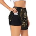 thumbnail image 3 of Lsque Vintage Gold Leaf Skull Printed Women's Running Shorts with Liner Pockets,Elastic Quick Dry Workout Athletic Gym Yoga Shorts,Womens High Waist Shorts-Medium, 3 of 9