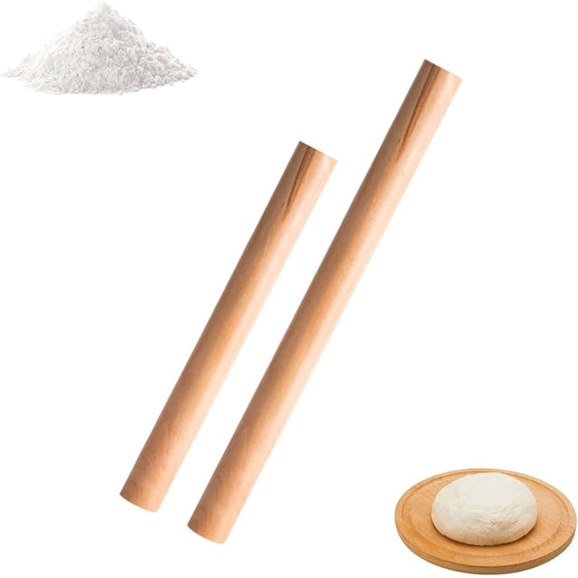 Rodillo Para Masa, 2 Rodillos de Repostería de Madera de Haya, 25 cm y 30 cm, Ideal para Amasar Pizza, Pasteles, Galletas y Fondant, Superficie Lisa y Fácil de Limpiar