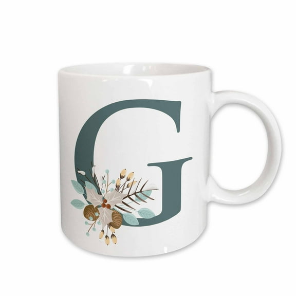 3drose, Cute Teal Christmas Monogram Initial G, 11oz Mug