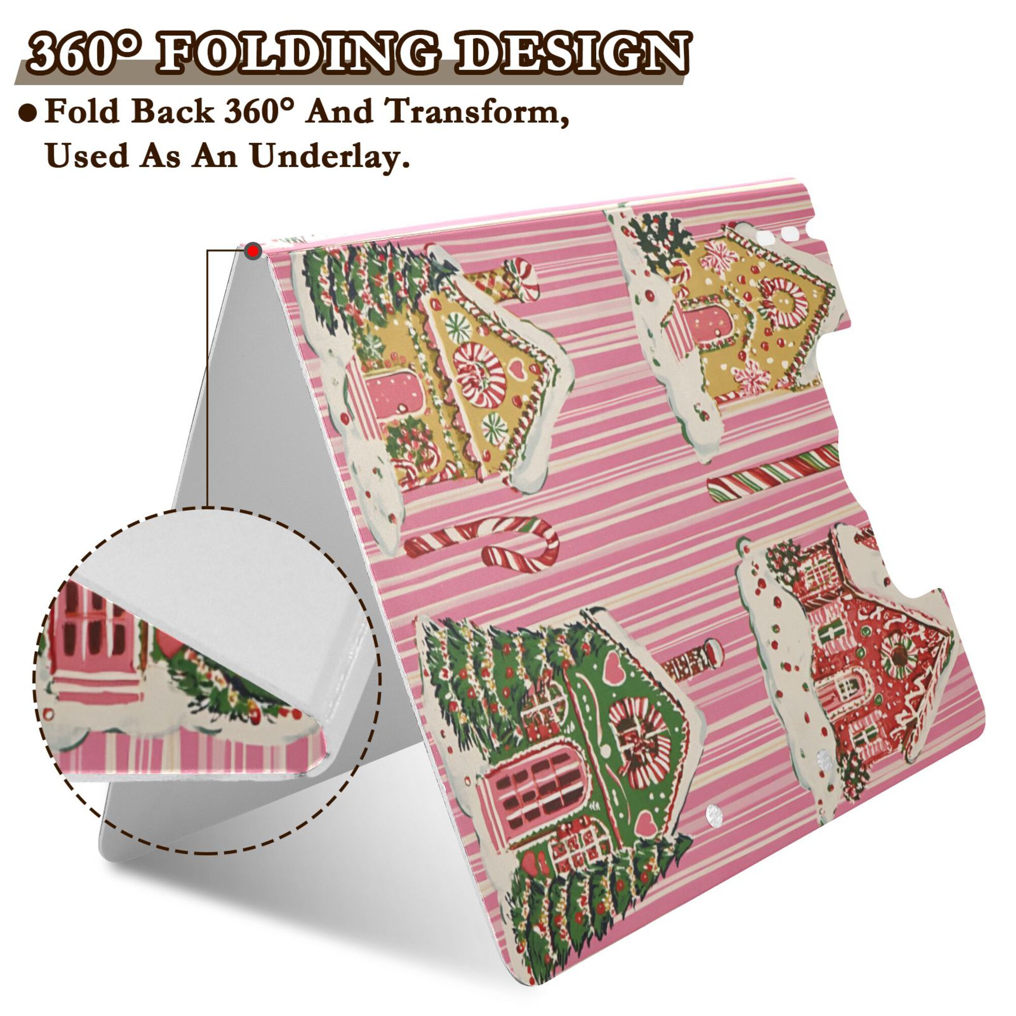 FORMRS A4 Clipboard Folder with Pen Holder Horizontal Foldable School Office Binder, Pink Christmas House