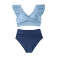 thumbnail image 3 of MSJUHEG Ruffle Bikini,Plus Size Swimsuit for Women,Spaghetti Straps Swimsuit,Push Up,Mid Rise Bikini Sets for Women,Ruched Two Piece Swimsuit,Bathing Suit with Shorts Blue L, 3 of 5