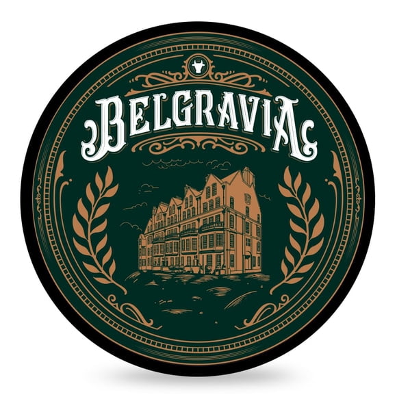 Jabón de Afeitar Belgravia. Enriquecido con Leche de Burra Agua Leche de Búfalo Proteínas de Suero Omega 6 Extracto de Lúpulo. Aroma de bergamota, piña, pimienta rosa, grosella roja, ciprés, ámbar, mu