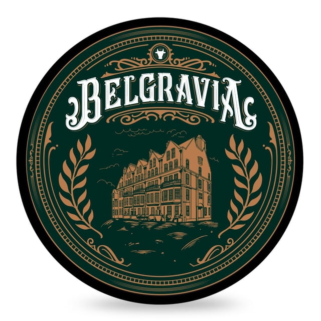 Jabón de Afeitar Belgravia. Enriquecido con Leche de Burra Agua Leche de Búfalo Proteínas de Suero Omega 6 Extracto de Lúpulo. Aroma de bergamota, piña, pimienta rosa, grosella roja, ciprés, ámbar, mu