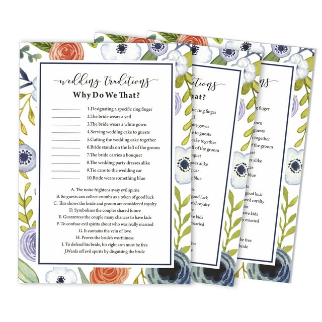 Inkdotpot Bridal Wedding ShowerGameBachelorette Party ActivityGameCards 50-PackFloralWhy Do We Do That