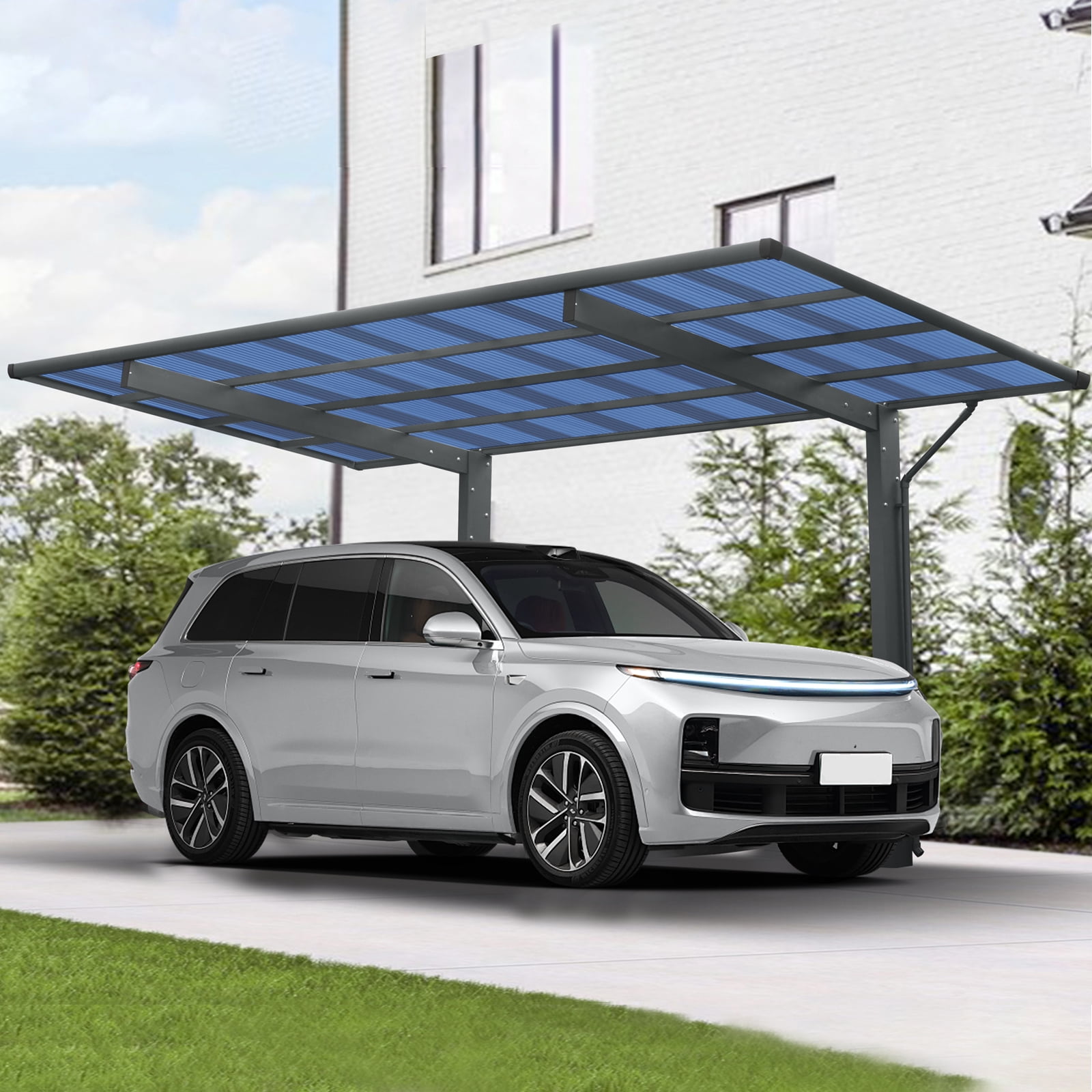 IMagacFun 17.5x9x11 Metal Single Carport Heavy Duty Car Shelter with Metal Frame and Polycarbonate Panels for Outdoor Driveway Car, Truck