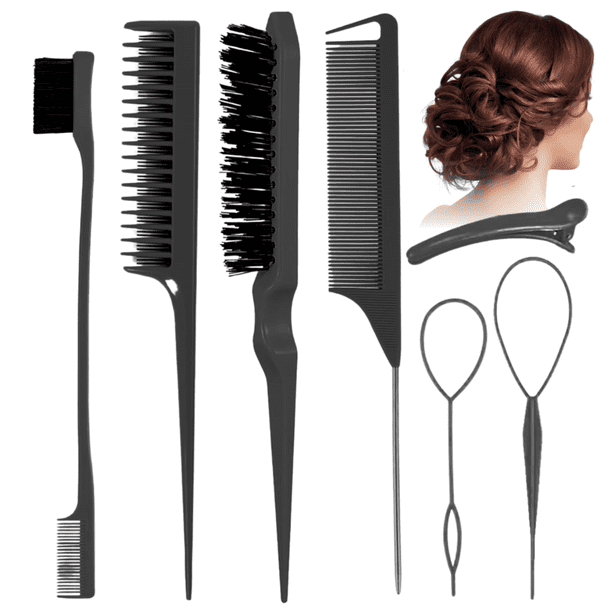 Kit Cepillos Y Peines Peinado Cabello Pinza Peluquería 7 Pzs