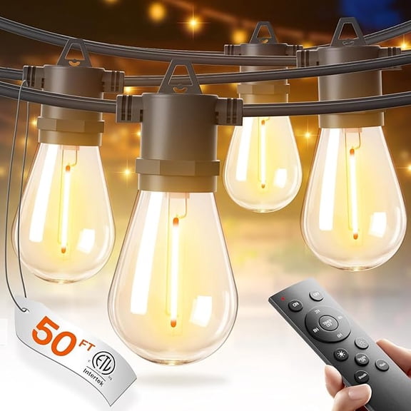 SVYLTKUG 50FT LED Outdoor String Lights with Edison Shatterproof Bulbs, Weatherproof Strand, Commercial Grade Patio Lights, Decorative for Garden or Patio, Black