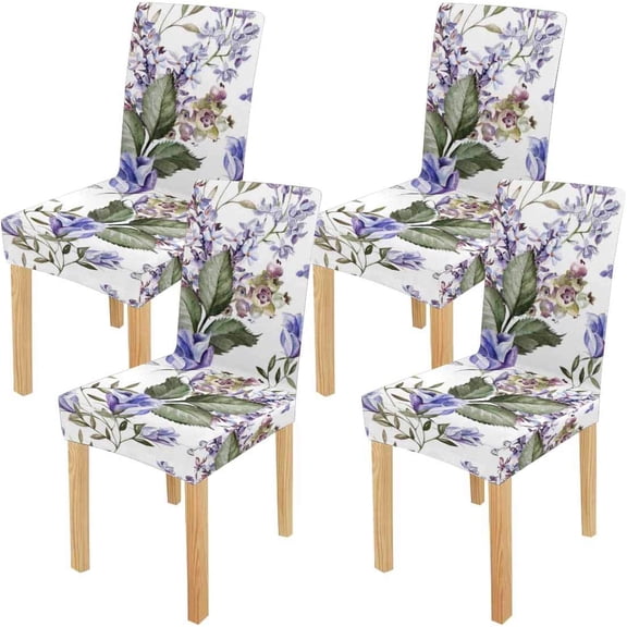 FMSHPON Watercolor Lavender Eustoma Flowers Stretch Chair Cover Protector Seat Slipcover for Dining Room Hotel Wedding Party Set of 4