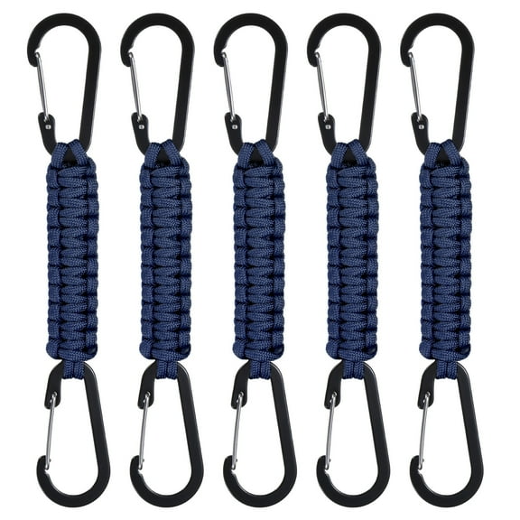 Uxcell 5-Pack Braided Paracord Keychain with Clips, 7.9 Inch Paracord Lanyard Clips Durable Hanger Hook for Backpacks Water Bottle for Camping/Hiking/Fishing/Traveling [Navy Blue]