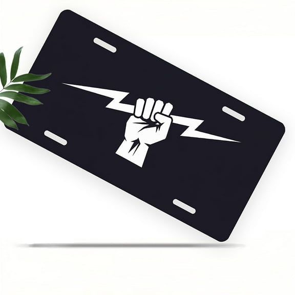Fist Lightning Logo Front License Plate, Metal License Plate, Funny Standard Plates Personalized Novelty Decorative For Men/Women/Boys/Girls Car 6×12 Inch
