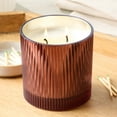 thumbnail image 5 of Better Homes & Gardens Farm Apple Pumpkin Scented Cotton 2-Wicks Ribbed Mecury Glass Jar Candle with Wooden Lid 12oz, 5 of 7
