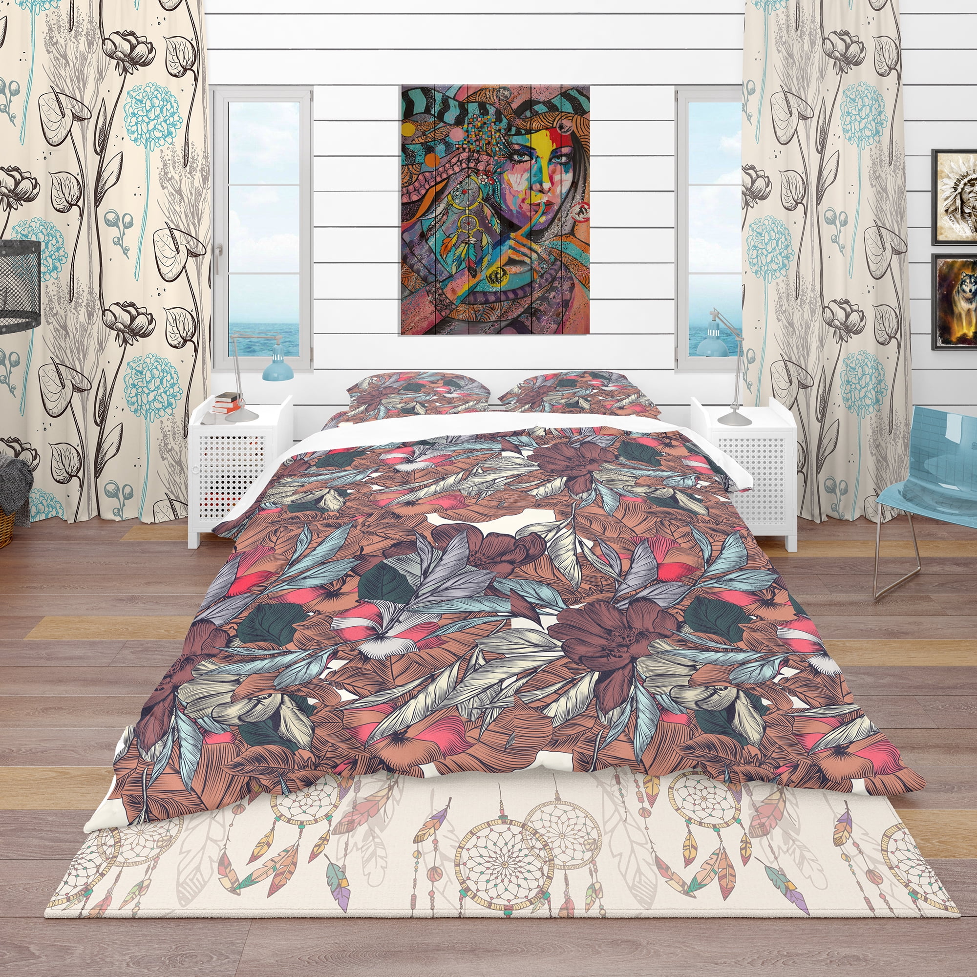 Designart 'Floral Botanical Pattern with Engraved Flowers' Bohemian & Eclectic Duvet Cover Set