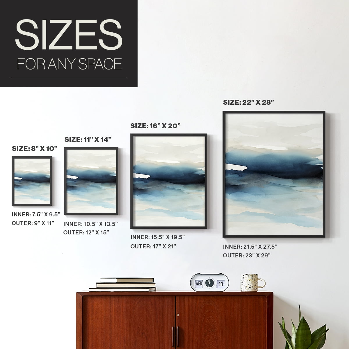 Waves II Framed Print in Black Solid Wood 22 x 28 Framed Print