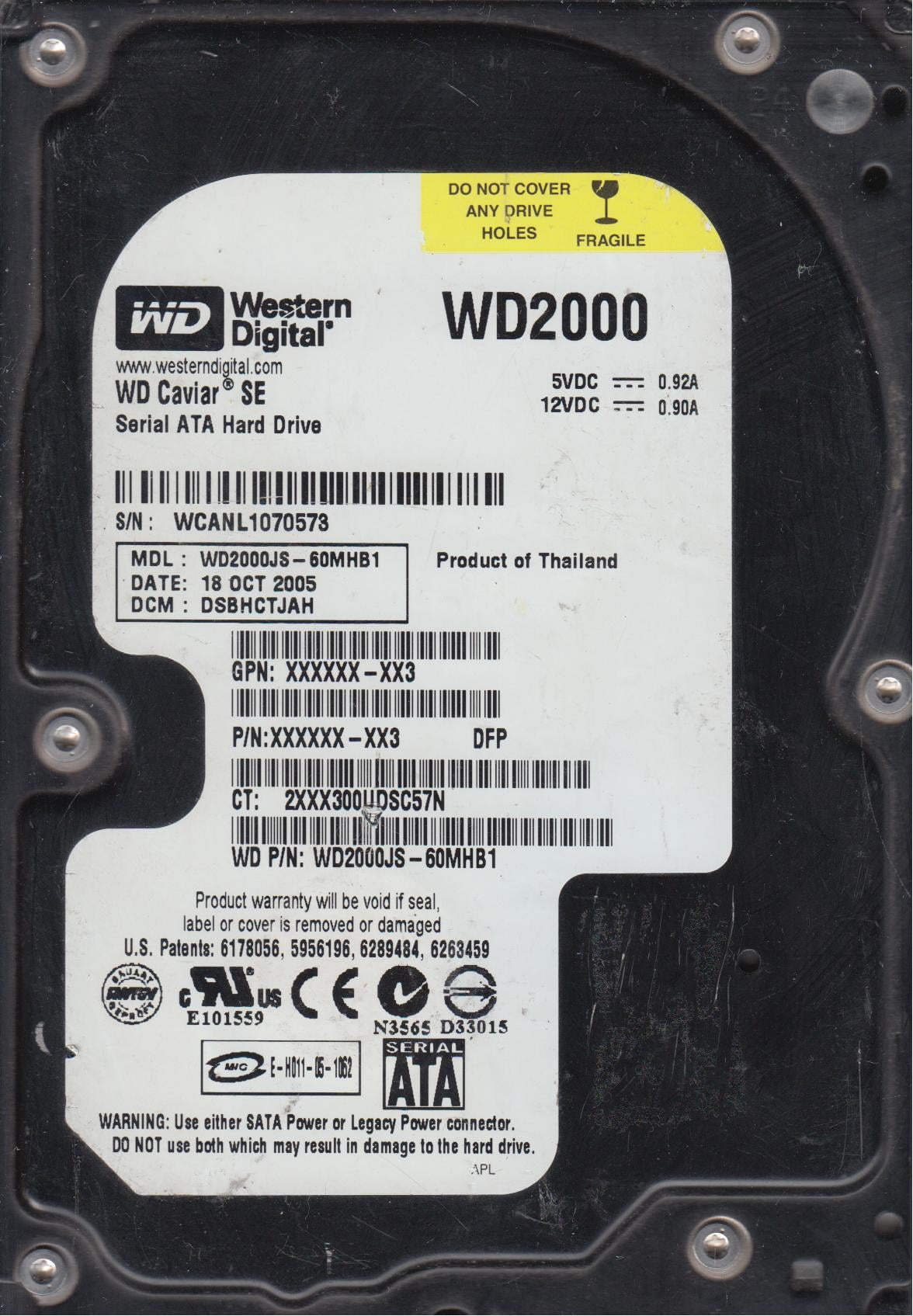 DCM Western Digital 200GB WD2000JS-60NCB1 Dcm HBBHNT2AHN 