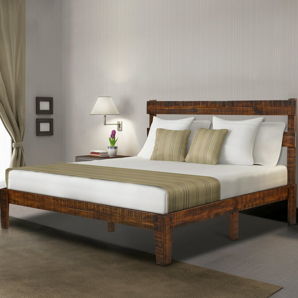 GranRest 12 inch Classic Solid Wood Platform Bed with Headboard 