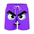 thumbnail image 2 of Bwndum Mens Novelty Big and Tall Swim Trunks Funny Angry Face 3D Print Quick Dry Board Shorts with Pockets Purple S-5XL,Size 3XL, 2 of 5