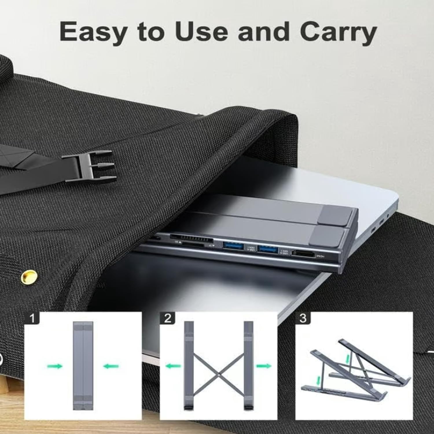 GGMCN 8-in-1 USB-C Laptop Stand, Totaladdly Portable Adjustable Flat Laptop Docking Station Stand with 4k HDMI, 2 USB 3.0, Pd 100w, Universal for Offices, Corporate Desks, Cafes (1Pcs)