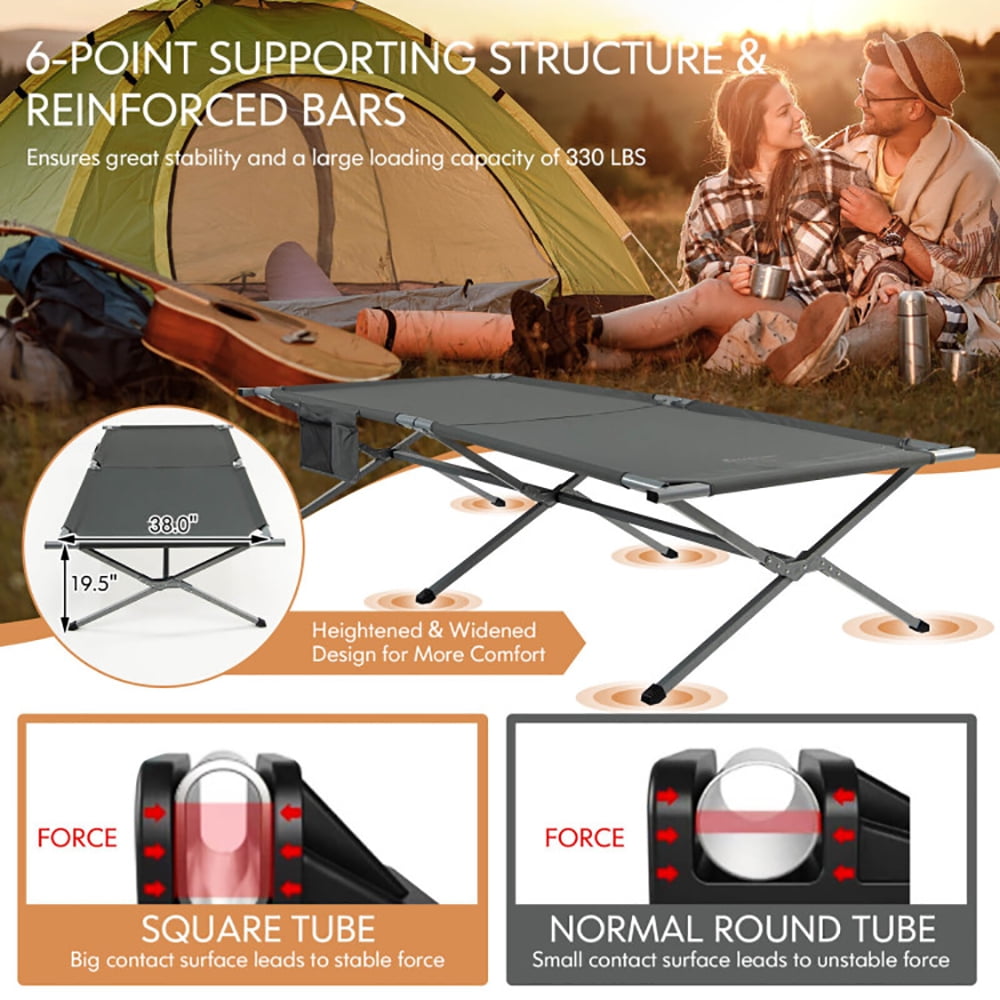 Aimee Lii Extra Wide Folding Camping Bed with Carry Bag and Storage Bag, Outdoor Portable Camping Bed for Sleeping Hiking Travel, Gray Aimee Lii Extra Wide Folding Camping Bed with Carry Bag and Storage Bag, Outdoor Portable Camping Bed for Sleeping Hiking Travel, Gray