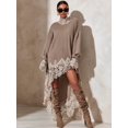 thumbnail image 3 of Women's Khaki Round Neck Long Sleeve Casual Mini Dress with High Low Hem, 3 of 3
