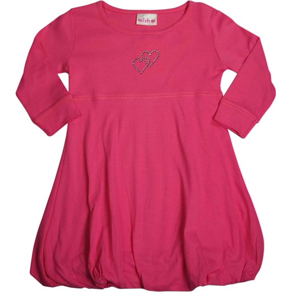 Mish - Little Girls - 100% Cotton - Long Sleeve Bubble Dress 26421-3 (Pink Hearts)