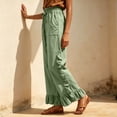 thumbnail image 6 of Bloomae Wide Leg Boho Pants Women Casual Drawstring Elastic High Waisted Flowy Ruffled Hem Palazzo Pants Trendy Beach Vacation Lounge Trousers with Pockets, 6 of 9
