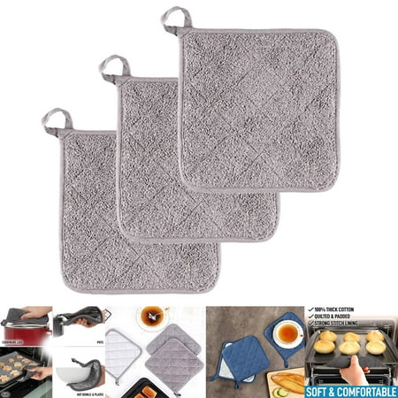 

Bobasndm 3Pcs Heat Resistant Cotton Kitchen Pot Holders 7 x7 Hot Pot Holder Set Terry Cloth Padded Potholders for Kitchens Washable Potholders for Cooking and Baking