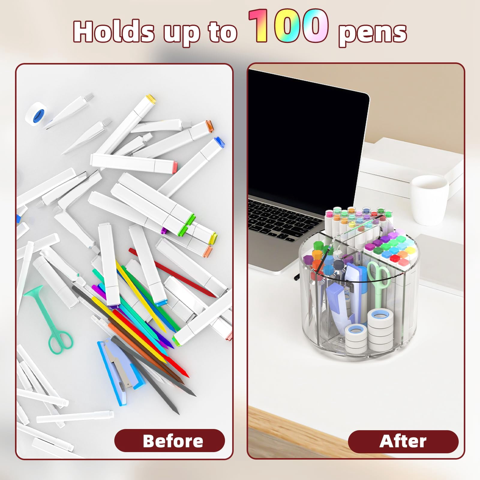 2 Pack Pen Pencil Holder For  Rotating Desk Organizer 4 Compartments Art Supply Marker And Storage