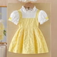thumbnail image 4 of Gunia Baby Girls Dress Short Sleeve Elegant Lace Bow School Style Dress Party Gown Yellow Dress For Girls 0-3 Years, 4 of 7