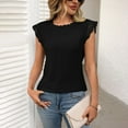 thumbnail image 4 of Tank Tops for Women Plus Size under $10 Sleeveless Lace Splicing Hollow Solid Color Round Neck Casual T-Shirt Black XL, 4 of 5