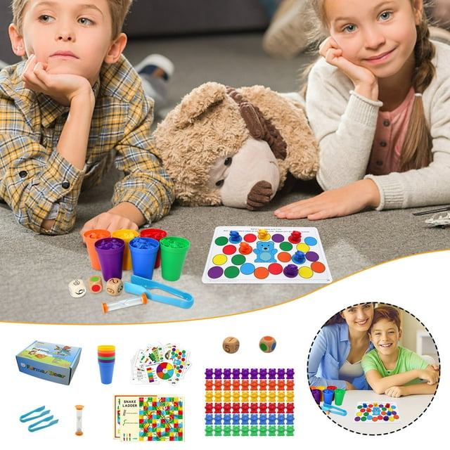 Juguetes de piscina, juguetes para bebés, juguetes para niños pequeños. Juego de osos contadores con vasos, dados y pinzas para clasificar.