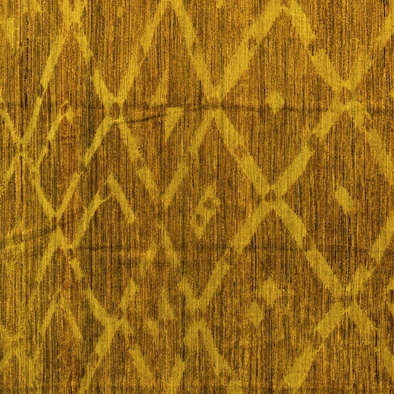 Ahgly Company Machine Washable Indoor Square Abstract Yellow Modern Area Rugs, 6' Square