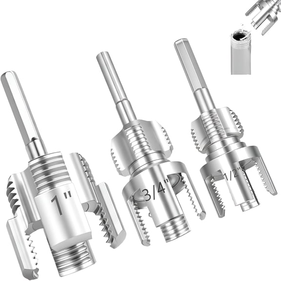 CURYMAY 3PCS Integrated PVC Pipe Threader Tool-1/2"&3/4"&1"Dual-Function Internal External Pipe Threading Tool for Water Pipe,Electric Drill Compatible Heavy-Duty Pipe Thread Cutting Tool Set(3Size)