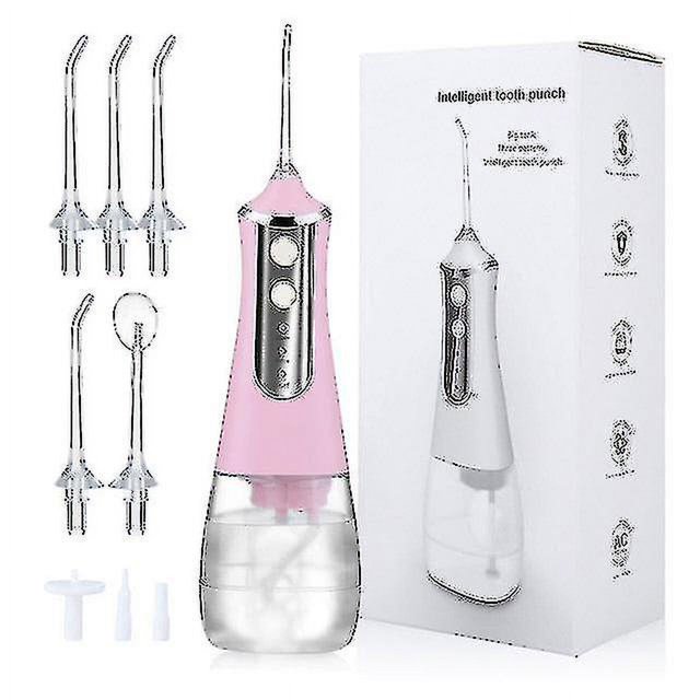 Irrigador bucal de 5 modos, hilo Dental recargable por Usb, chorro de agua Dental portátil, irrigador Dental de 350ml, limpiador Dental + 5 chorros