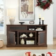thumbnail image 3 of Tcbosik TV Stand for Televisions up to 65 inches, Entertainment Center with Sliding Doors and Storage Cabinets, Mid Century Modern Media Console Table with Adjustable Shelves for Living Room, Cherry, 3 of 10