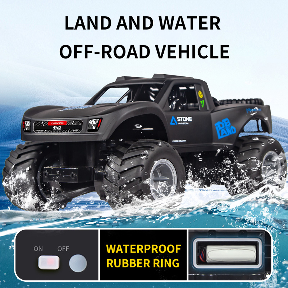 1:16 Amphibious Remote Control Car, RC Monster Truck for Kids, All Terrain 4WD RC Toy with 2 Batteries, 7.4V High Power, Durable Truck for Boys-Blue
