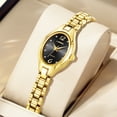 thumbnail image 4 of Women’s Quartz Watch Gold Stainless Steel , Small 21mm Dial, Black Mirror Face, Rhinestone Index, 3ATM Water Resistant, Slim Elegant Dress Watch, 4 of 9