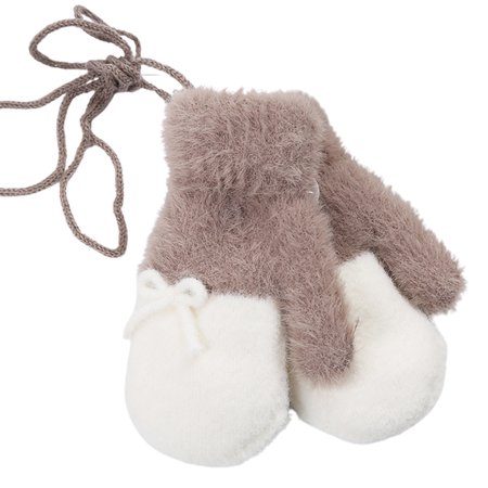 

Kripyery 1 Pair Winter Children Warm Gloves Knitted Thicken Color Patched Bow Mittens