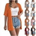 thumbnail image 7 of FAIWAD Short Sleeve Cardigan for Women Hollow Out Crochet Solid Color Boho Cardigans Lightweight Open Front Outwear, 7 of 7