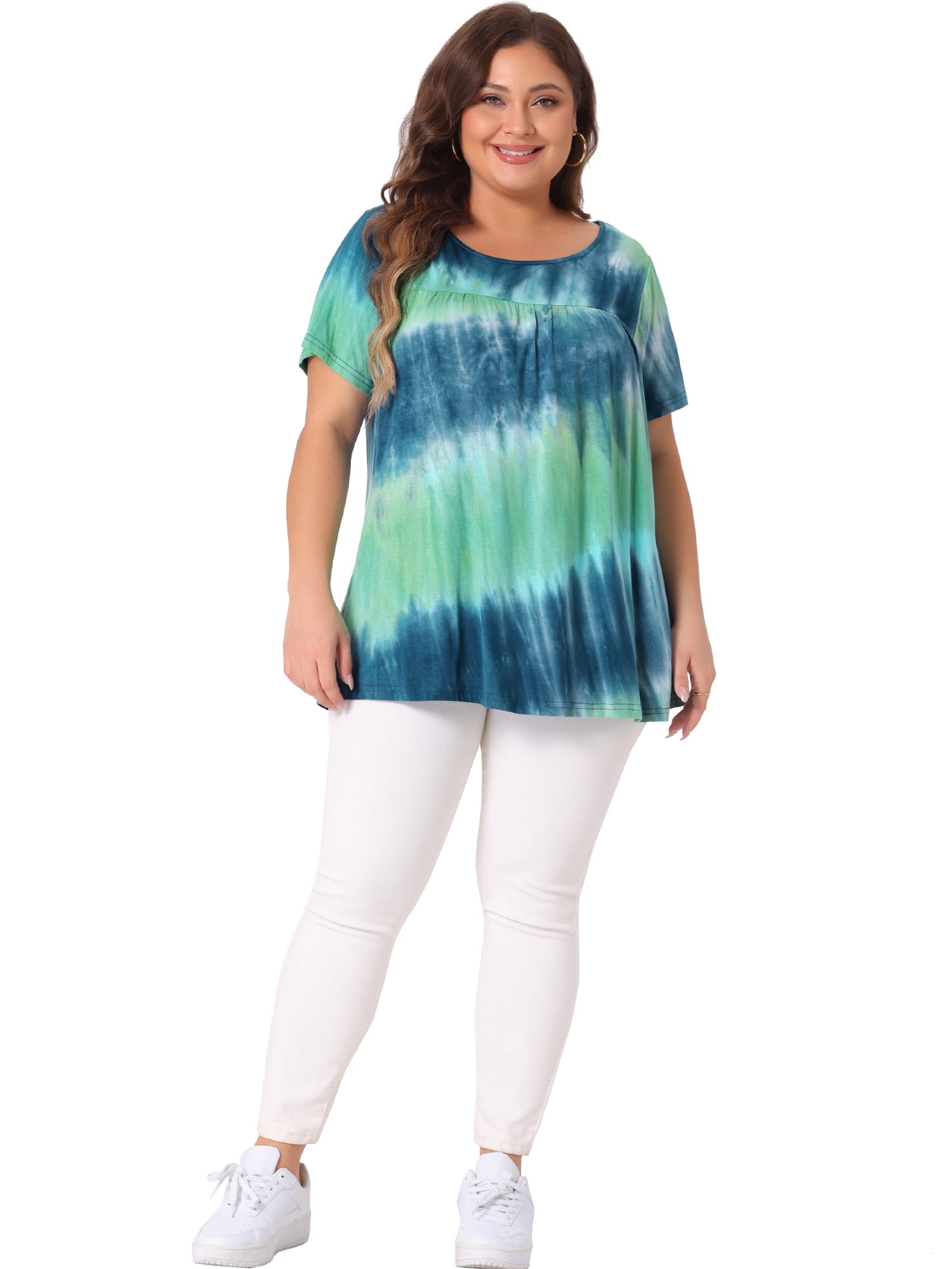 DARING DIVA Women's Plus Pleated Front Casual Blouse 1X Blue Green